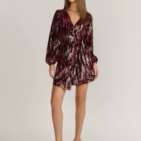 Lena Dresses & Skirts - Lena Elegant Burgundy Sequin Wrap Dress